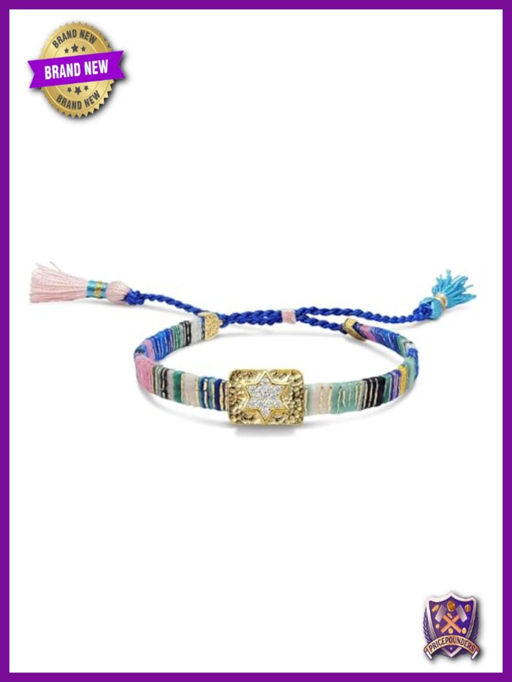 Handwoven Macrame Bracelet, 14k Gold Plated Star of David Charm